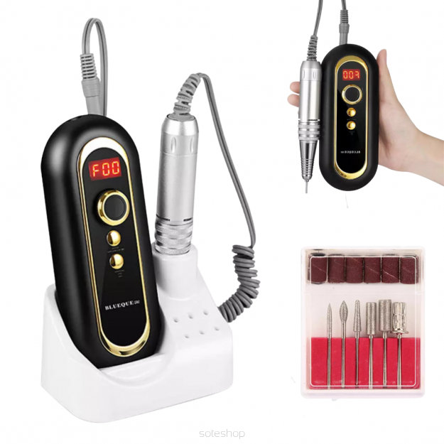 FREZARKA do paznokci BEZPRZEWODOWA 40W +FREZY LCD CZARNA